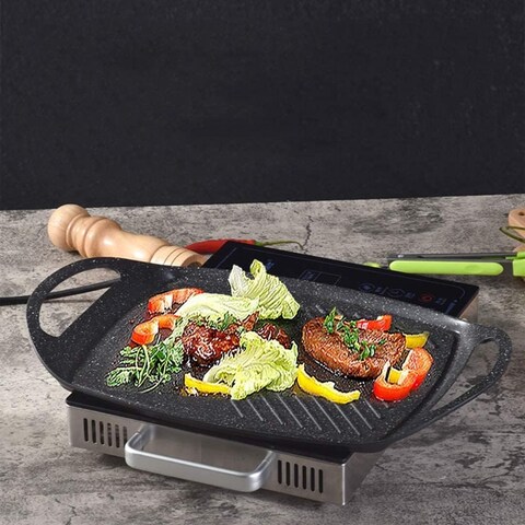 Atraux Aluminium Griddle Pan Korean Style, Induction Compatible, Non-Stick-37.5 cm