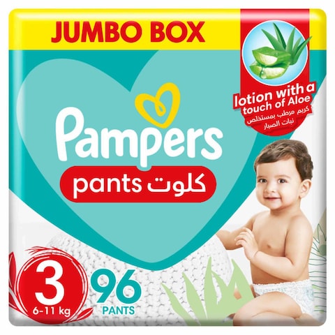 Pampers Aloe Vera Pants Diapers, Size 3, 6-11kg, Jumbo Box, 96 Diapers