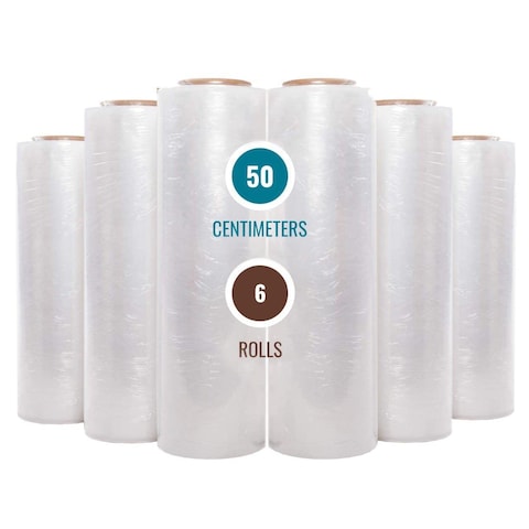 Markq [6 Rolls] Clear Stretch Film Wrap - 500mm x 250m Heavy Duty Plastic Shrink Wrap for Pallet Wrap, Packing, Moving and Packaging - Cling Wrap