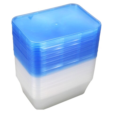 Rectangular Disposable Container With Lid Blue 25 PCS