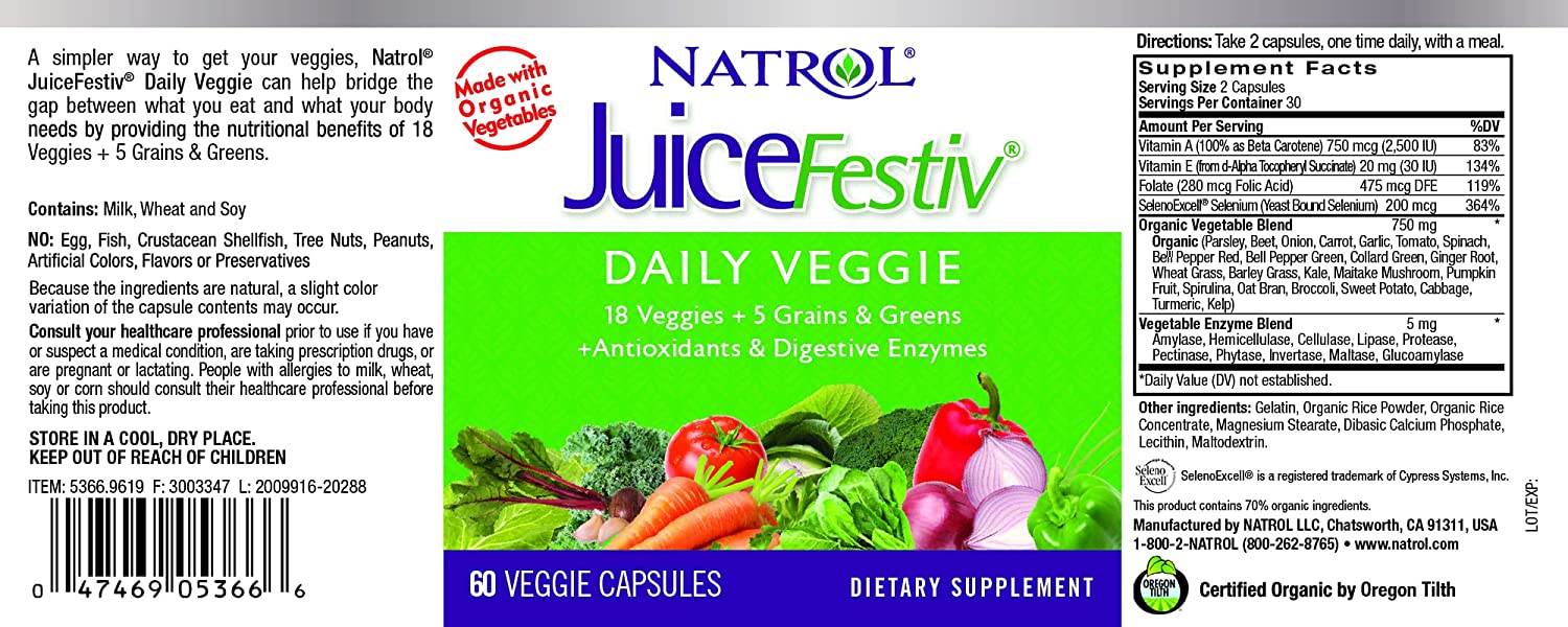 Natrol Juicefestiv Capsules To Get Your Daily Fruits And Veggies (Pack Of 2)- 60 Count