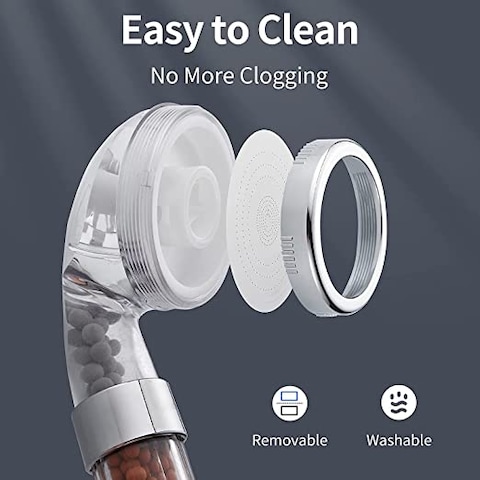 Filtered Hand Held Shower Head Ionic Shower Head Help Reduces hair loss.Shower Filter Rainfall Spa Water Saving, Purifies Water, Remove Chlorine (Transparent)
