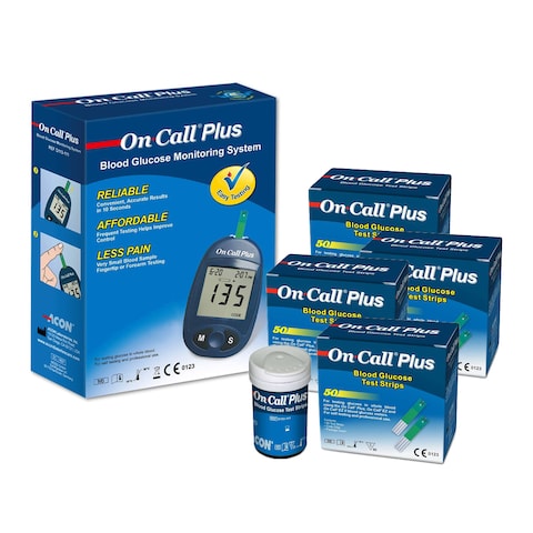 On Call Plus Blood Glucose Monitoring System with 4 Packs  Blood Glucose Test Strips 50 Count Each