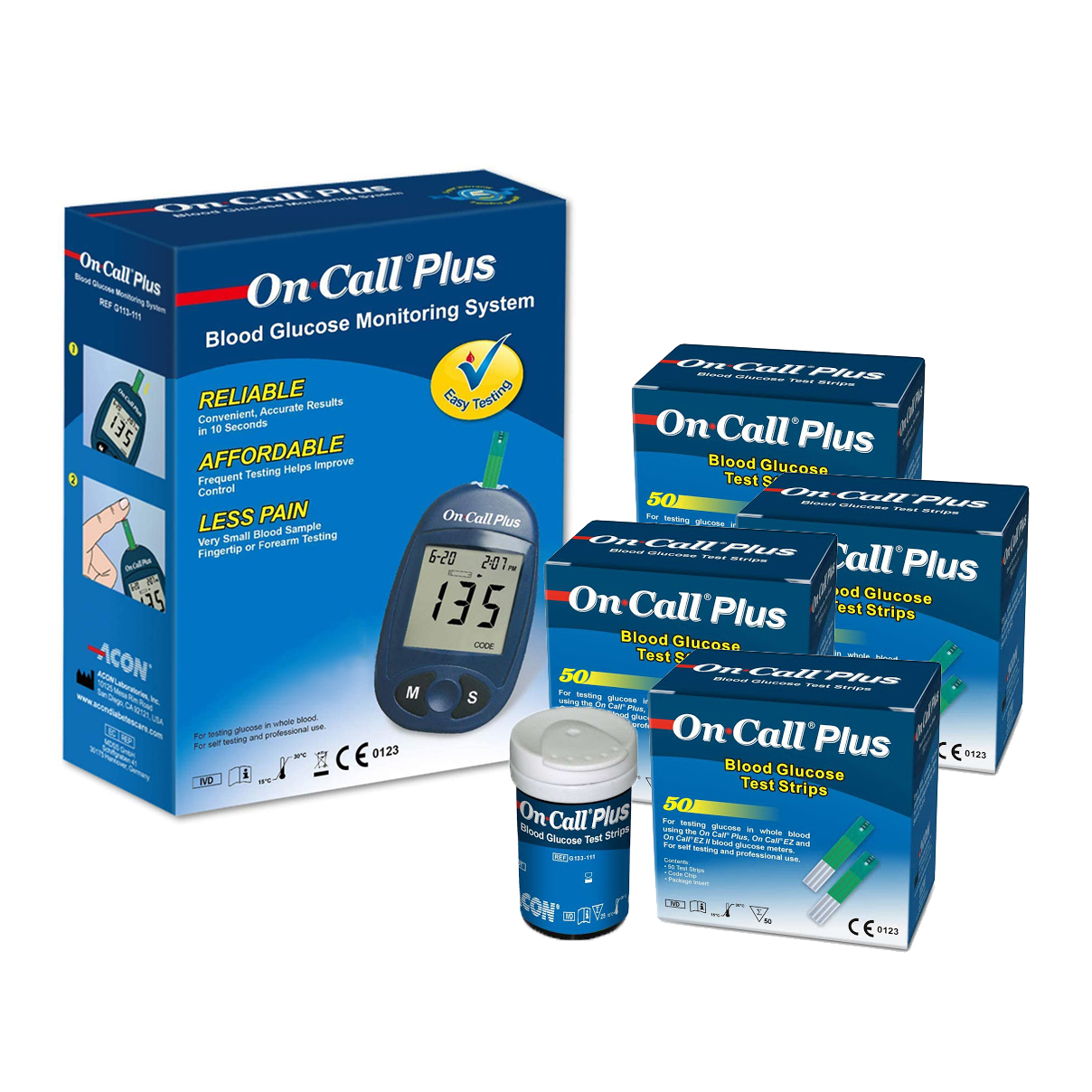 On Call Plus Blood Glucose Monitoring System with 4 Packs  Blood Glucose Test Strips 50 Count Each