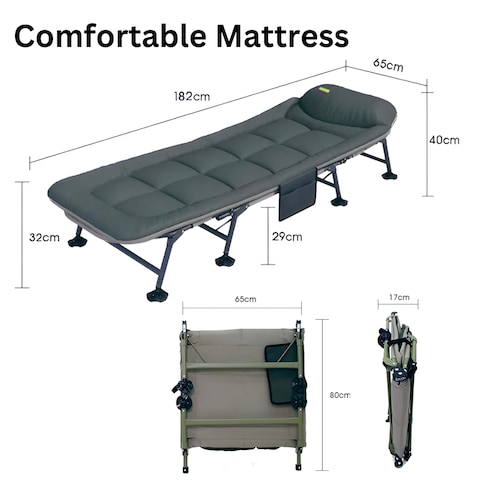 HEXAR&reg; Premium Camping Cot Comfortable Folding Bed 160 KG Capacity 8 Legs Portable Bed 6 Angle Luxury Recliner Lounge Chair Sleeping Mattress Indoor Outdoor Office Lounger Adult Beach Bed (Dark Green)