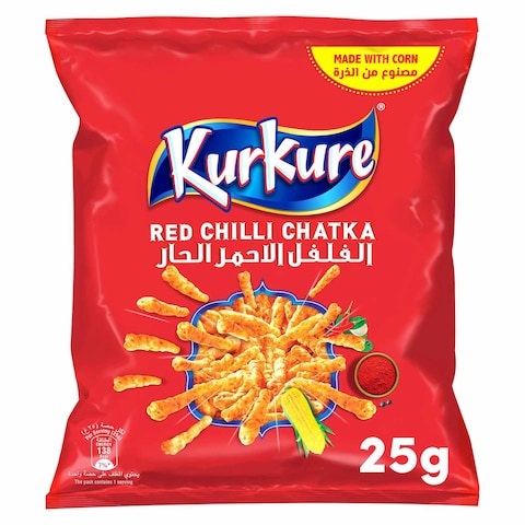 Kurkure Puffcorn Chilli Chatka Flavour Puffed Corn Snacks 25g