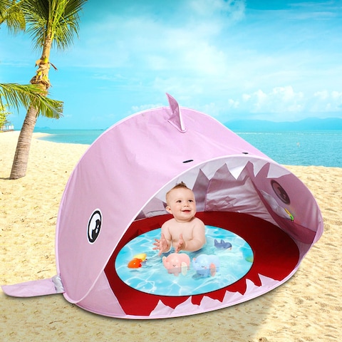 Baby Beach Tent with Pool Pop Up Beach Play Tents for Toddler or Infant Portable Baby Sun Shelter Tent UV Protection Pink