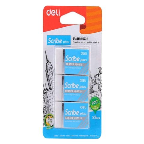 Deli Scribe Plus Erasers H003 11 White 3 PCS