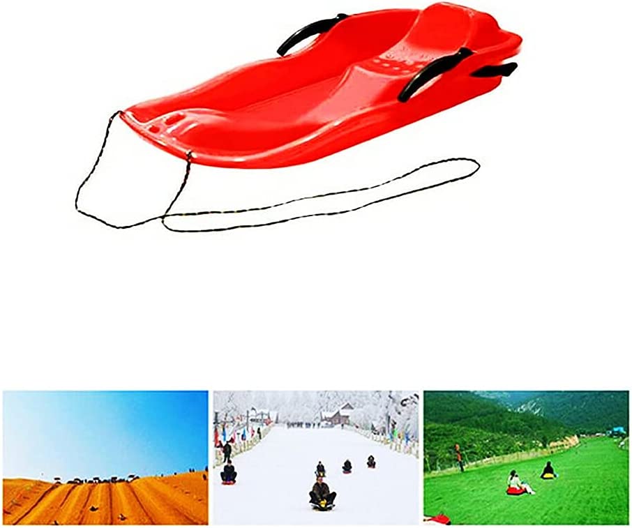 Outdoor Sports Plastic Skiing Boards Sand Board Snowboard With Rope For Double People,Sand Snow Sleds for Kids and Adult (Red)