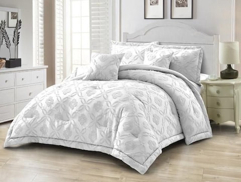Comfy Luxe Soft 6 Pcs King Size Cotton Comforter Bedding Set-Silver