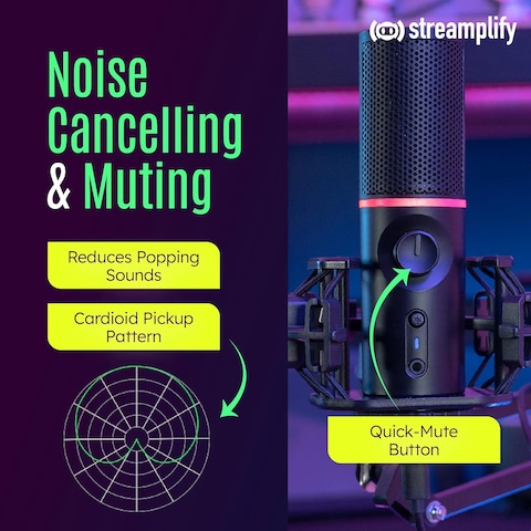Streamplify MIC Microphone Mount Arm Inside, RGB, 2 Audio Modes MIC-48-RGB-MA-BK
