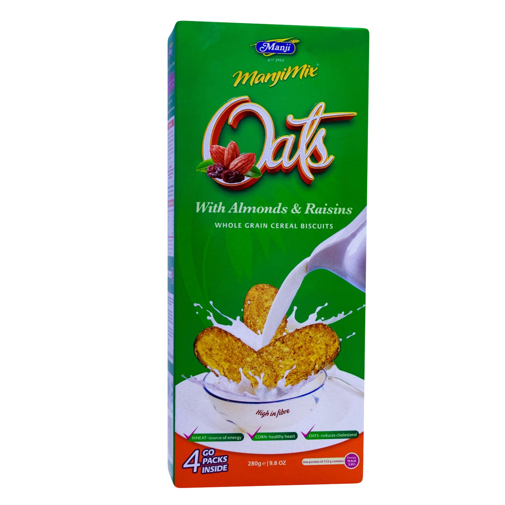 Manji Manjimix Oats With Almonds And Raisins Whole Grain Cereal Biscuits 280g