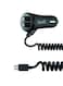 Budi Dual USB Port Car Charger With Coiled Micro Connector Black