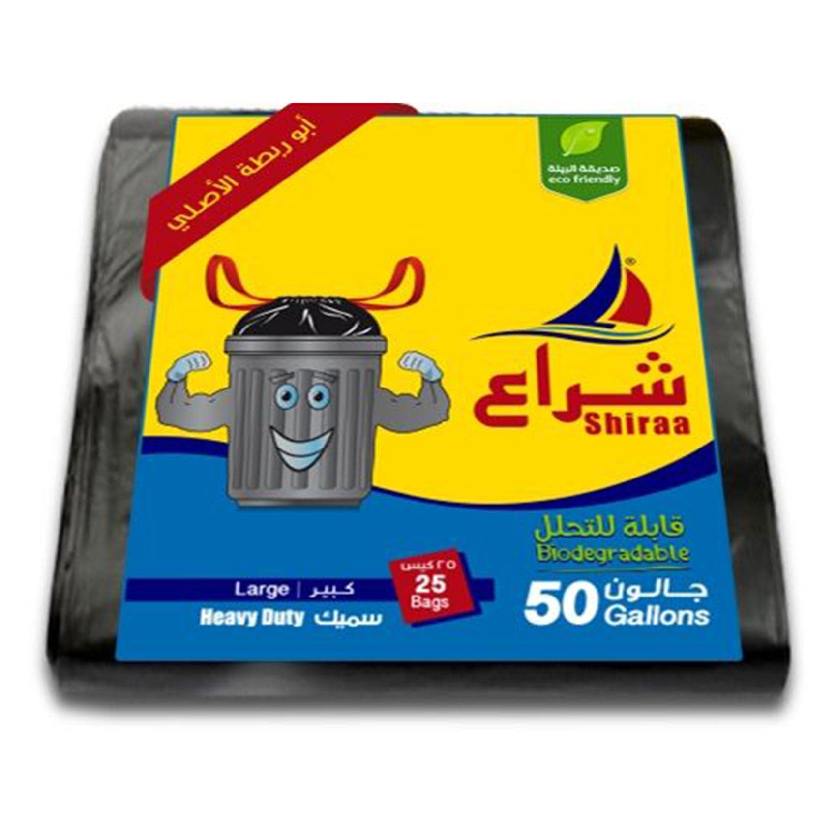 شراع أكياس نفايات برباط سميك كبير 50 جالون × 25 كيس
