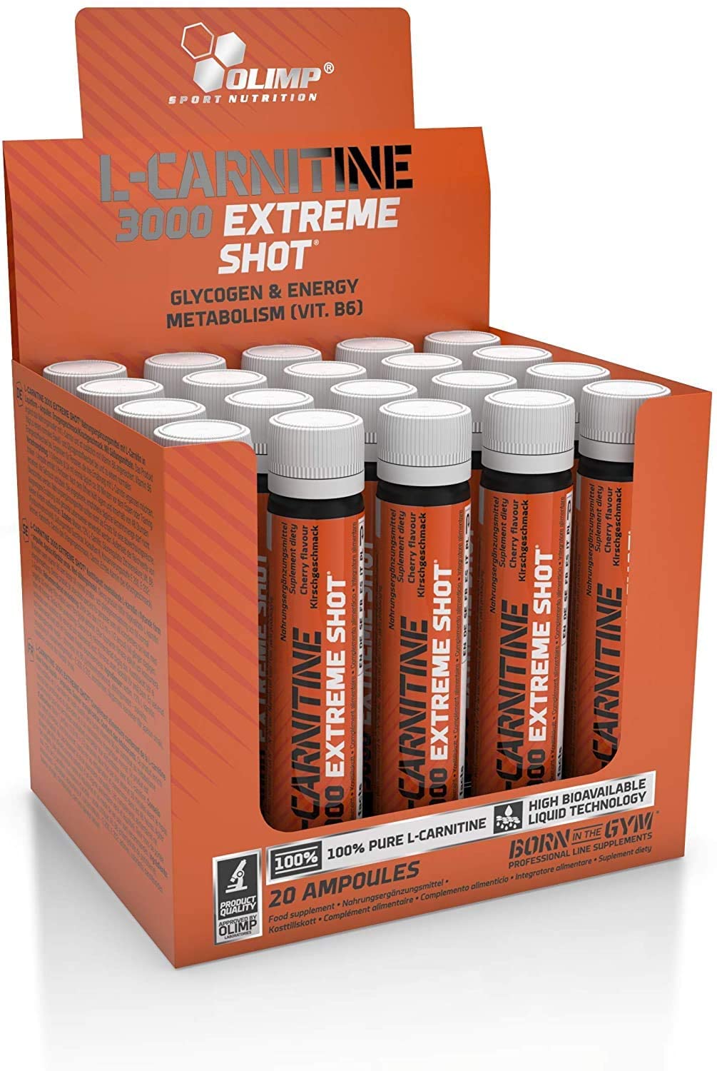 Olimp L-Carnitine 3000 Extreme Shots,Orange Flavor, Pack of 20 Ampoules