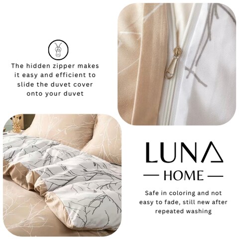 Luna Home Queen size 6 pieces, without filler, reversible duvet cover set, pine brown color, twigs design.