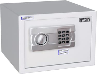 Rubik A4 Document Size Safe Box Locker Security Safety Deposit With Key and Keypad Keyless Entry RB25 (25x35x25cm) White