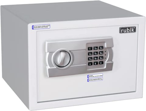 Rubik A4 Document Size Safe Box Locker Security Safety Deposit With Key and Keypad Keyless Entry RB25 (25x35x25cm) White