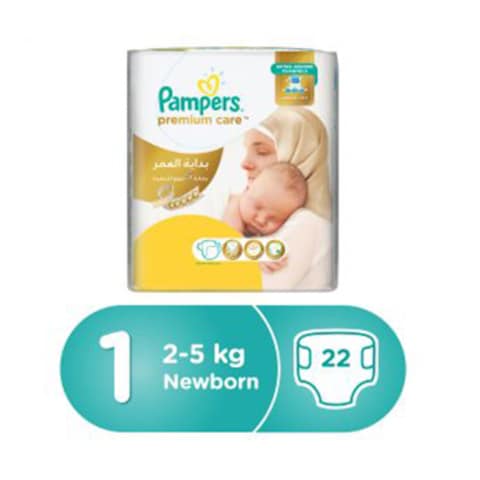 Pampers Premium Care New Born Diapers Size 1 2-5KG 22 Count