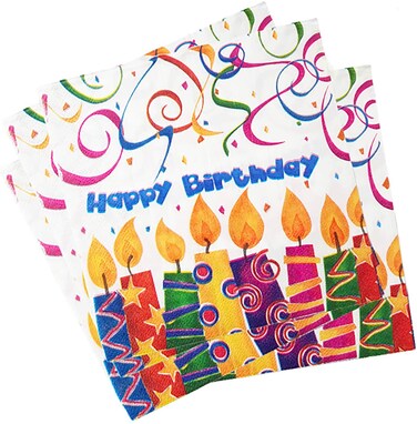 Party Time 24-Pieces Happy Birthday Confetti and Candles Design Table Tissue/Paper Napkins - Soft Dinner Napkin for Weddings, Parties, Restaurant, Events - Party Supplies