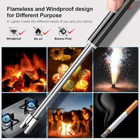 Uaejj Electric Arc Lighter, Plasma Lighter Flameless Windproof USB Rechargeable For BBQ Gas Stove Candle Fireworks Black A, Arcl001