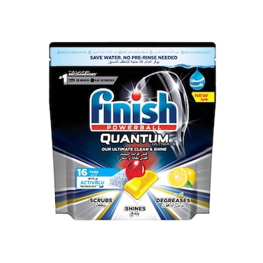 Finish Ultimate Dishwasher Tablets Lemon Sparkle Scent 2x More Cleaning Power 16 Tabs