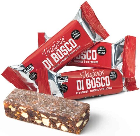 Veloforte Di Bosco Energy Bar - Red Berries, Almonds and Pistachios  - 9 count x 62g - 5gr plant protein bar, 40gr Carbs, Rich in Dual source Carbohydrates, 100% Natural, Vegan, Gluten Free