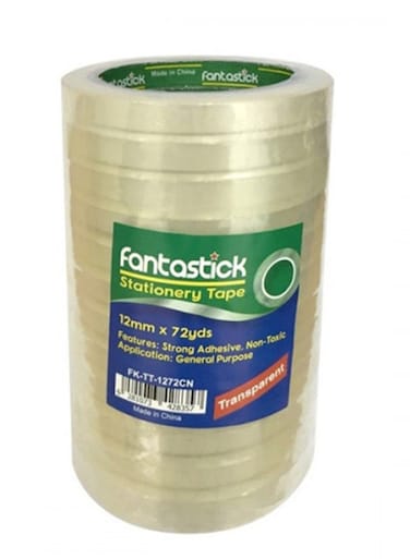 Fantastick 12-Piece Clear Tape 12mm Width 72 Yards Length