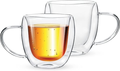 Royalford Brs 2Pc Double Wall Mug Set 250ml RF10528 -Double Wall Cup, Elegant Classic Design, Perfect Glasses For Water, Juice, Beer, Wine, And Cocktails And All Purpose