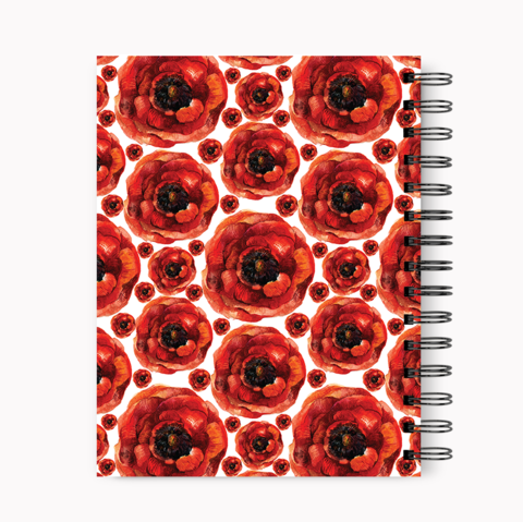 Loud Universe Spiral Notebook Red Poppy Pattern Hard Cover Notebook with Premium High Quality Paper A5 Size