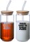 1CHASE Borosilicate &quot;Habibi Come To Dubai&quot; Printed Drinking Glasses With Bamboo Lid And Glass Straw, 550ml, Can Shaped Glass Cups - Set Of 2