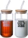 1CHASE Borosilicate "Habibi Come To Dubai" Printed Drinking Glasses With Bamboo Lid And Glass Straw, 550ml, Can Shaped Glass Cups - Set Of 2