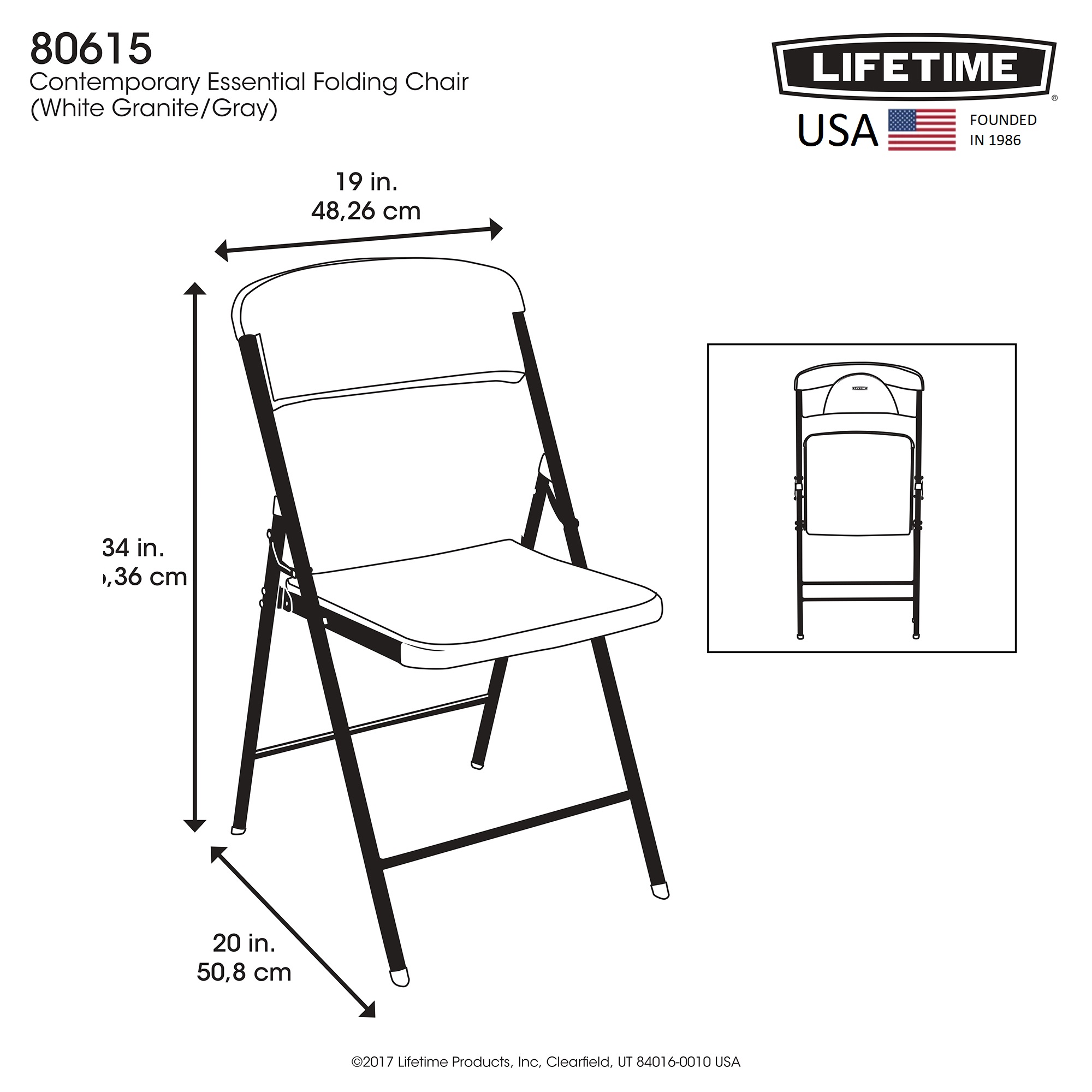 Lifetime Folding Chair, Residential, White Granite Colour, LFT-80615