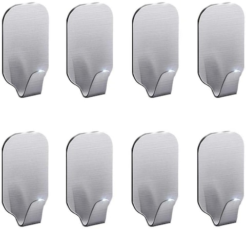 Buy Pcpsports 3M Adhesive Heavy Duty Wall Hooks Stainless Steel Ultra Strong (Pack Of 8) in UAE