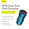 Baseus Fast Car Charger Adapter 60W Dual USB Quick Charge QC 3.0 and PD Fast Charging Car Plug for iPhone 14/14 Pro Max, 13/13 Pro/12 Pro Max/11Pro Max, New iPad 9,iPad mini-6,Galaxy S23 S10 Blue