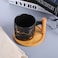 ZK Ceramic mug wooden handle, marble design printed classic coffee enamel mug Ceramic Coffee Cup with wood handle.
