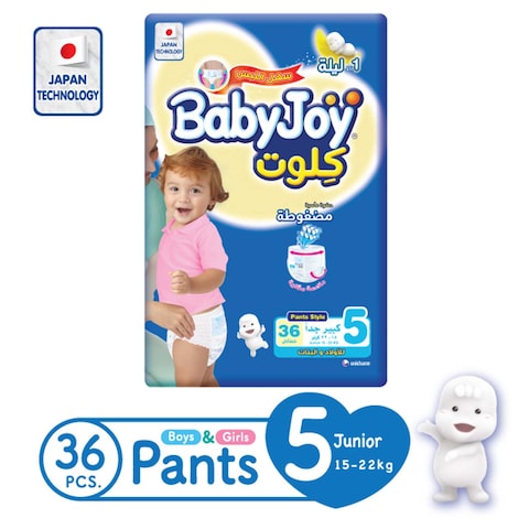 Babyjoy Culotte Pants Diaper Size 5 Junior 12-18kg Jumbo Pack White 36 Diapers