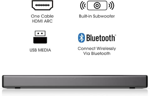 Hisense HS214 2.1ch Sound Bar With Built-In Subwoofer, 108W, All-In-One Compact Design With Wireless Bluetooth, Powered Dolby Audio, HDMI ARC/Optical/AUX/USB, 3EQ Modes, 43-Inch