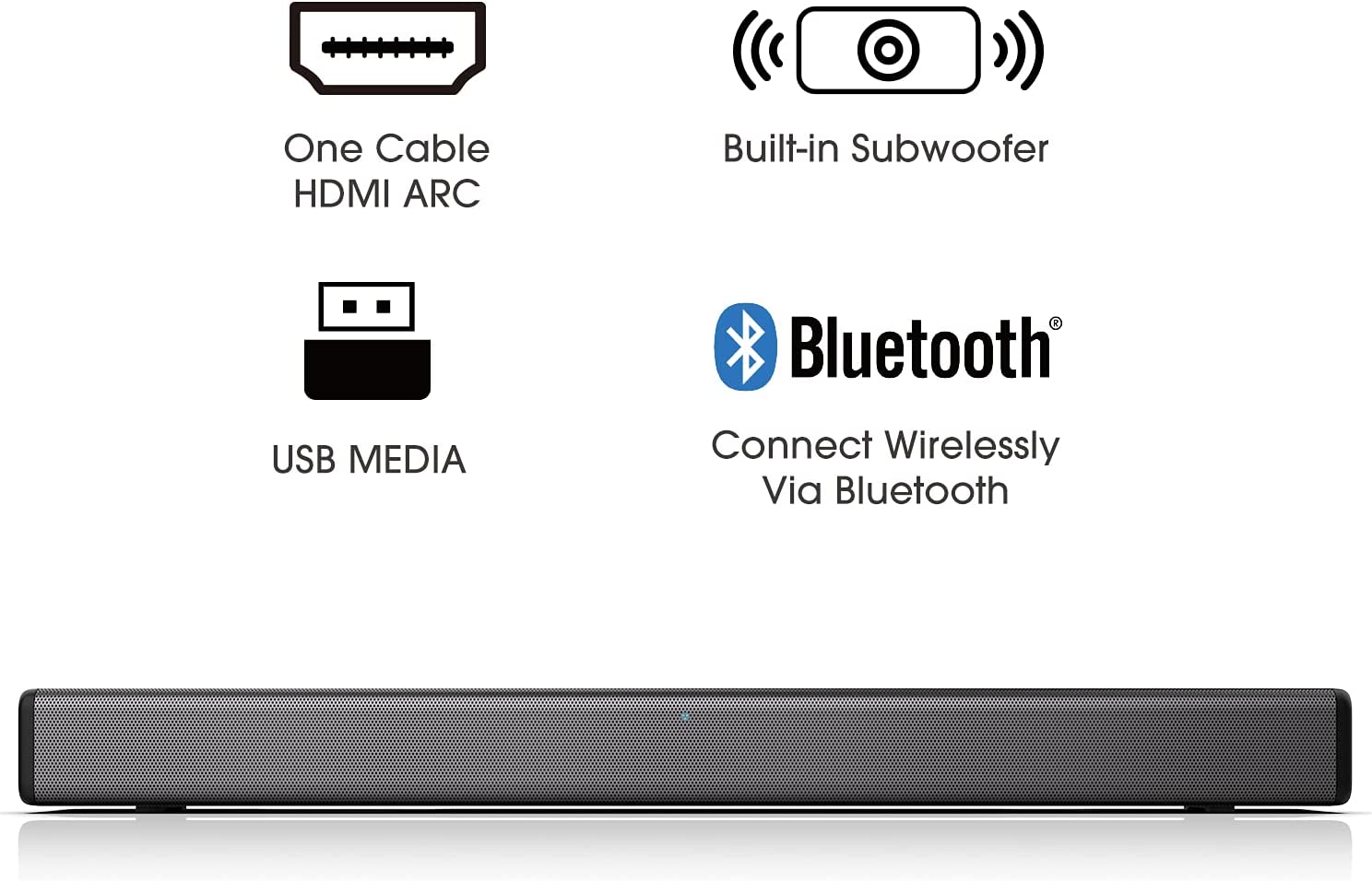 Hisense HS214 2.1ch Sound Bar With Built-In Subwoofer, 108W, All-In-One Compact Design With Wireless Bluetooth, Powered Dolby Audio, HDMI ARC/Optical/AUX/USB, 3EQ Modes, 43-Inch