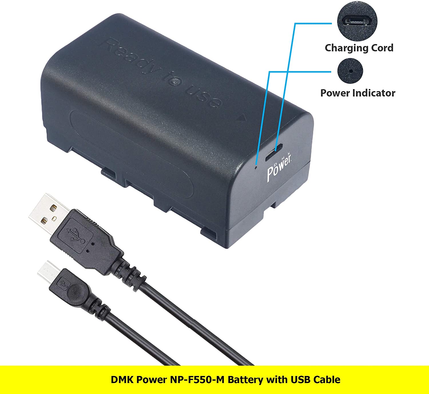 DMK Power USB DC Rechargeable NP-F550 NP-F570 Battery 2000mAh for LED Video Light and Monitor only