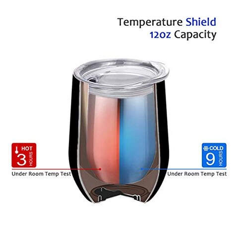 SUNWILL Vacuum Insulated Wine Tumbler with Lid  Black   Stemless Stainless Steel Insulated Wine Glass 12oz  Double Wall Durable Coffee Mug  for Champaign  Cocktail  Beer  Office use