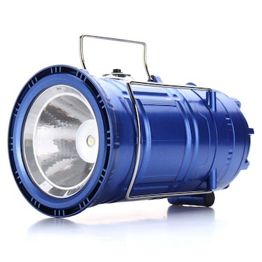 Generic-3 In 1 Multi-function Solar Rechargeable Fan LED Hiking Light Table Lamp Outdoor Collapsible Camping Flashlight Tent Hanging Lighting Lantern (Blue E U Plug)