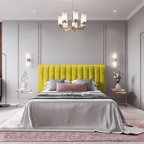إن هاوس لاتيسو هيكل سرير منجد بالمخمل - نفر ونص - 200×150 سم - ذهبي