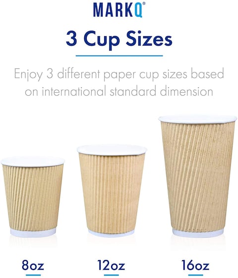 Markq [50 Cups] 8 oz. Brown Disposable Ripple Insulated Coffee Cups - Hot Beverage Corrugated Paper Cups