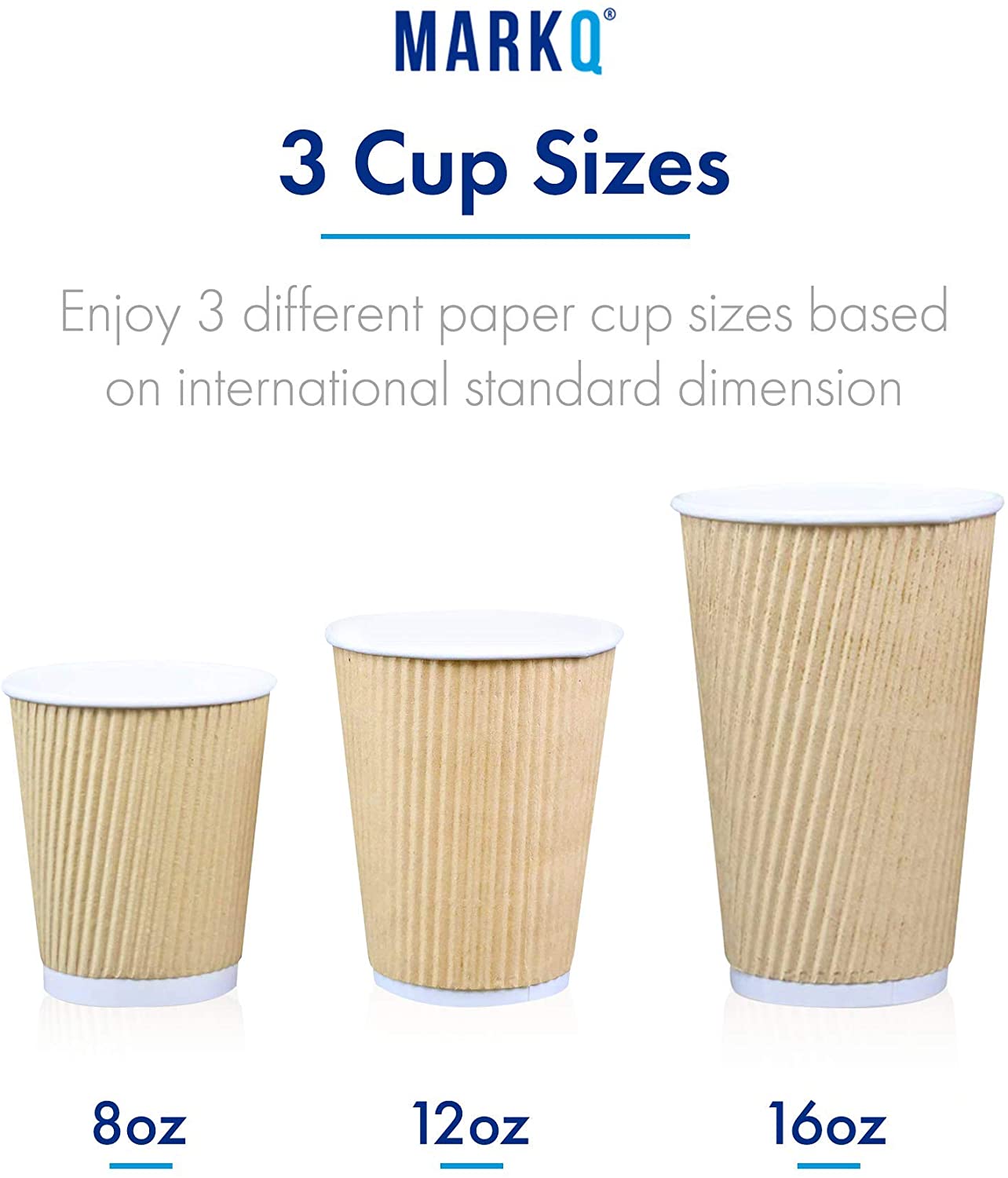 Markq [50 Cups] 8 oz. Brown Disposable Ripple Insulated Coffee Cups - Hot Beverage Corrugated Paper Cups