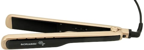 Sonashi WetDry Hair Straightener 68W Ceramic Coating Plate Sleek Design with Blue Digital LED Display, Lock and Temperature, Up to 220C, Overheat Protection SHS-2059 Gold/Black 315x48.4x39mm