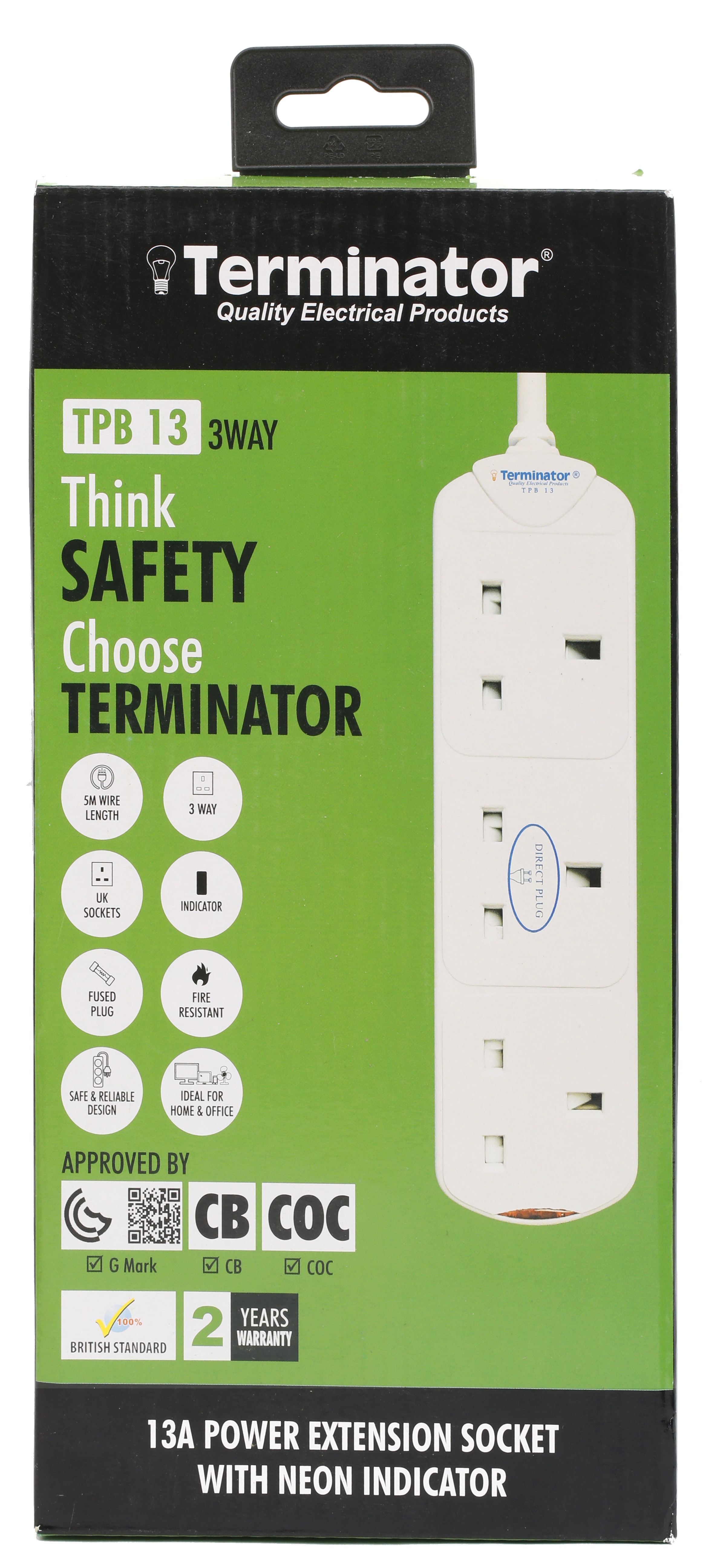 Buy Terminator brand 3 way UK power extension socket 5m with 13a plug ...