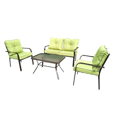 MyChoice Odell Wicker 4 Person Coffee Set With Cushions Green