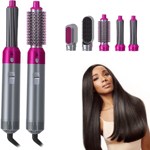 5 In 1 Hair Curler Rotating Hair Dryer Hair Straightener Comb Curling Brush 5 interchangeable barrels 3 adjustable modes 30S heating smoothing iron styling tools Online Carrefour UAE