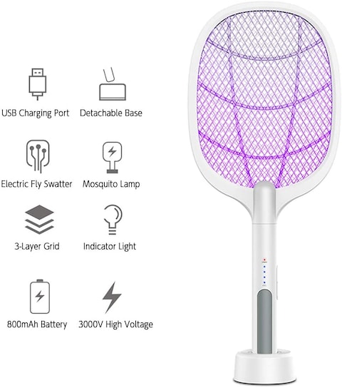 Generic Nukcc Electric Fly Swatter, 2 In 1 Electric Fly Swatter &amp; Mosquito Lamp 3000V High Voltage Portable Mosquitoes Trap With Uv Ray &amp; Electric Shock Rechargeable Mosquito Killer Lamp